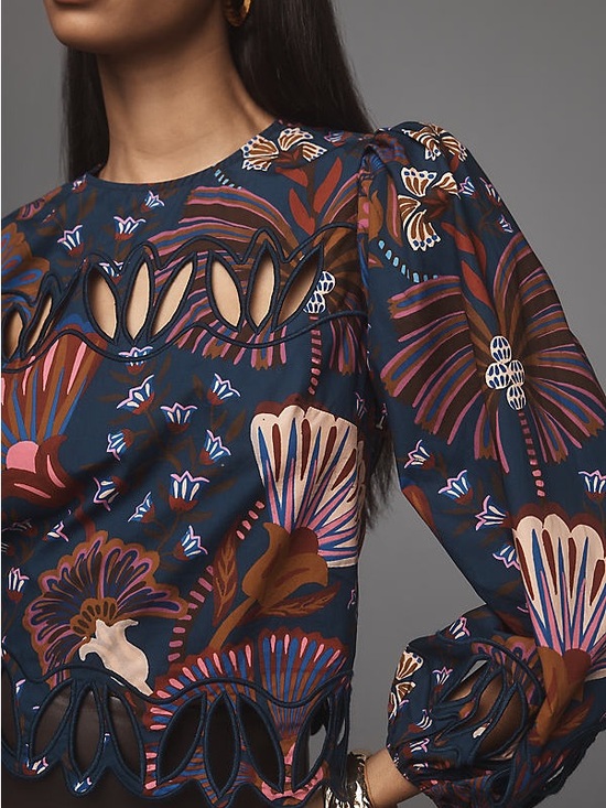 FARM Rio Tops - Sold Farm Rio x Anthropologie Multicolor Floral Cutwork Long-Sleeve Top
